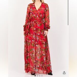 Spy Zone Exchange Vibrant Floral Red Midi Dress XL